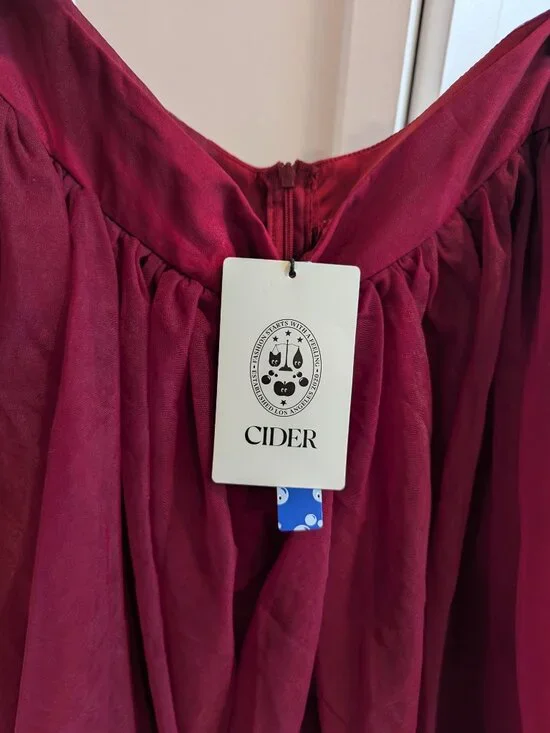 NWT Cider Voluminous Mesh Mid Rise Ruffle Tulle Maxi Skirt in Wine Size L - Picture 4 of 5